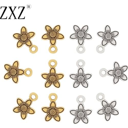 ZXZ 50pcs Tibetan Silver/Gold Tone Flower Charms Pendants Beads for Necklace Bracelet DIY Jewelry Making Accessories