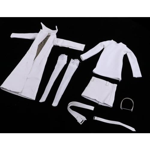 1/6 Female Body White PU Leather Suits Overcoat Skirts for 12inch HT Figures