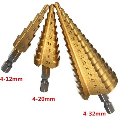 4-22 4-12 4-20 4-32 3-12mm HSS Titanium Coated Step Drill Bit Drilling Power Tool for Metal Wood Hole Cutter Conical Cone Drill