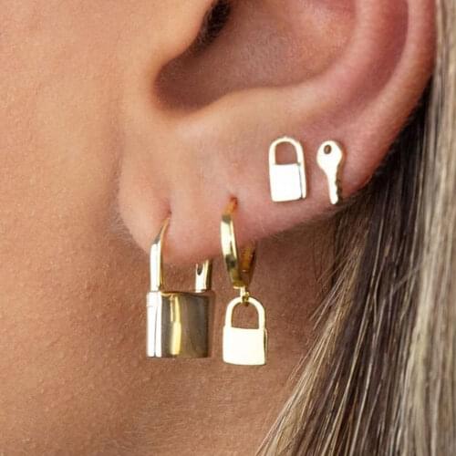 4 pcs/set Key Lock Drop Eearrings for Women and Men Gothic Street Pop Hip Hop Ear Jewelry 2021 Fashion Accessories MX0113