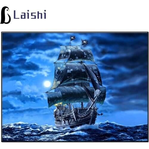 5D Diy Diamond Embroidery Full square Black pearl sail ship pirates sea round Diamond picture diamond painting mosaic home decor