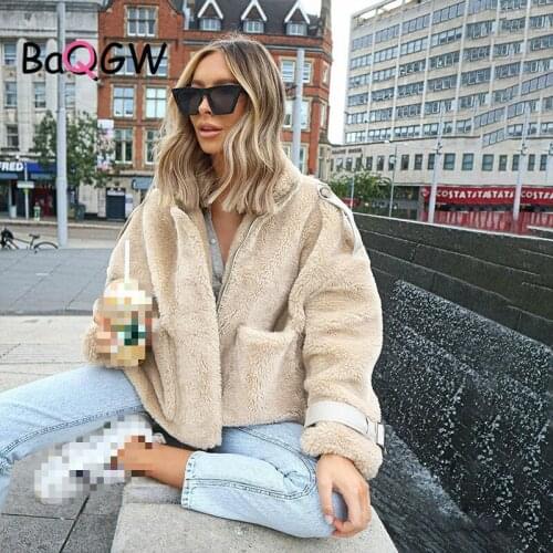 BaQGW Winter Thicken Warm Teddy Fur Jacket Coat Fall Women Casual Fashion Lamb Faux Fur Overcoat Fluffy Loose Outerwear Female