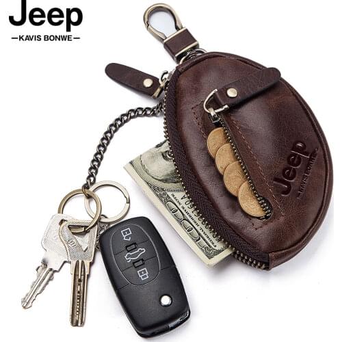 Cow Leather Car Key Case Men Wallets Coin Pocket Hight Quality Key Holder Covers Zipper Male Keychain Cover Organizer