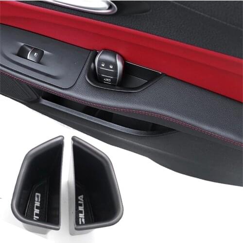 Black front door side storage box with non-slip mat handles and armrest container suitable for 2017-2022 Alfa Romeo Giulia sedan