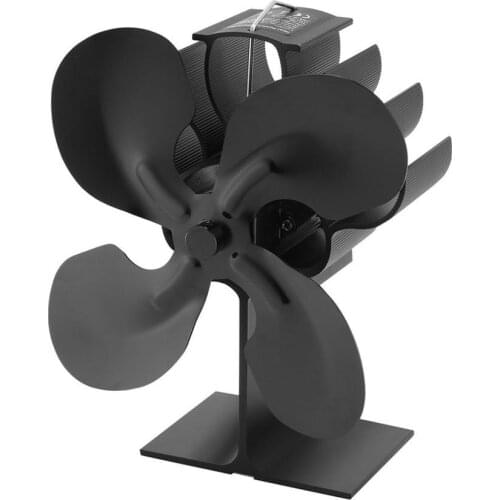 Black Fireplace 4 Blades Heat Powered Stove Fan Log Wood Burner Eco fire Quiet Home Fireplace Fan Efficient Heat Distribution
