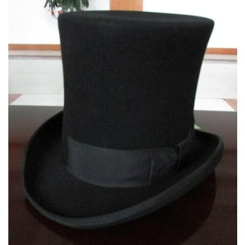 Cylinder Black Hat for Men British Style Wool Felt High Top Hat Mad Hatter Women Magician Hats Gentleman Sombrero Bowler Hoeden