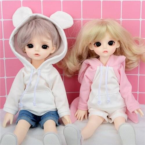 BJD baby clothes stitching rabbit ears hoodie casual long-sleeved sweater coat for 1/6 BJD, yosd doll clothes accessories