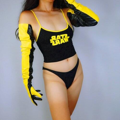 Touchscreen Long Gloves Female 90cm PU Faux Leather Emulation Sheepskin Black Banana Yellow Two Tones Women Gloves WPU339