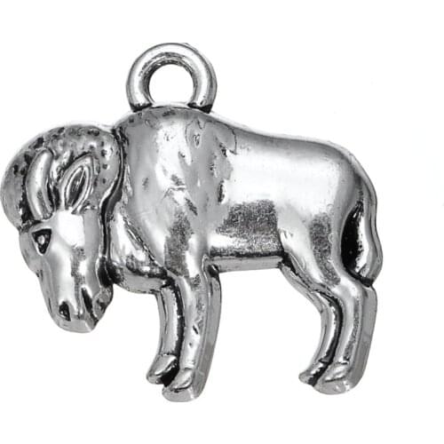 EUEAVAN 30pcs Atique Silver Plated Buffalo Animal Charm Zinc Alloy Pendant For Jewelry Making Handmade Craft Gift DIY