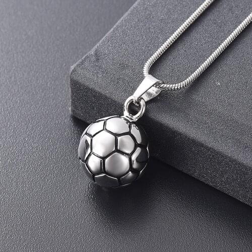 IJD10737 Soccer Ball Charm Keepsake Urn Pendant for Men,Stainless Steel Football Cremation Memorial Jewelry