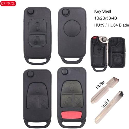 KEYECU 1B/2B/3B/4 Button Remote Car Key Shell Case for Mercedes-Benz C E ML S HU64/HU39 Blank Blade