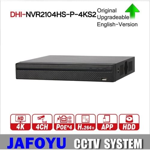 DH Original NVR2104HS-P-4KS2 4 Compact 1U 4PoE Lite 4K H.265 Network Video Recorder NVR 8MP Record For IP Camera CCTV SYSTEM