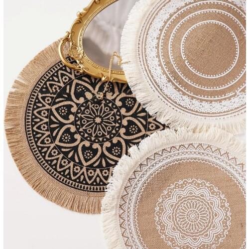 Cotton Linen Table Mat Table Mats Drink Coaster Bohemia Style Cup Mat Insulation Non-slip Placemat Kitchen Decor