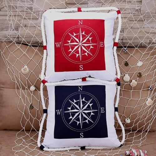 LBER 40*40CM Mediterranean Navigation Furnishing Navy Sea Marine Pillow Case Canvas for Compass Embroidery Cushion Cover