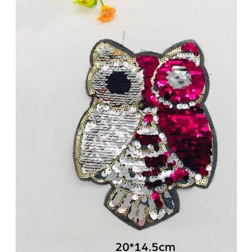 Fashion Cartoon Sequined Owl Cloth Stickers Owl Reversal Clothes Patch Stickers Reversible Color Ssequins Sew Patches