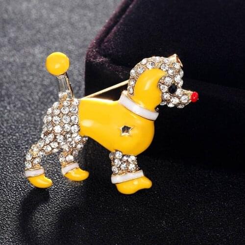 New year Red jet white yellow enamel Rhinestone Dog Brooches Lovely Puppy Pin Animal Brooch Pin Womens Garment Accessories