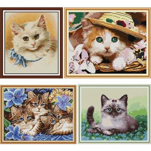 Cute cat series DIY Cross Stitch kits 14CT animals printed parterns DMC fabric on canvas Chinese Embroidery for Home decorations