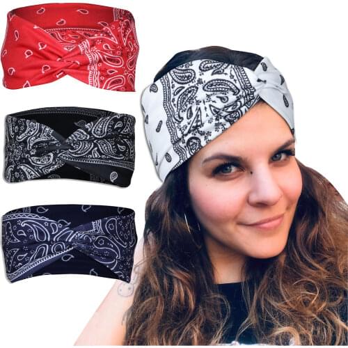 New Bohemian Cross Elastic Hair Band Women Chiffon Silk Headband For Ladies Head band Hair Accessories Sports Wash Headwear