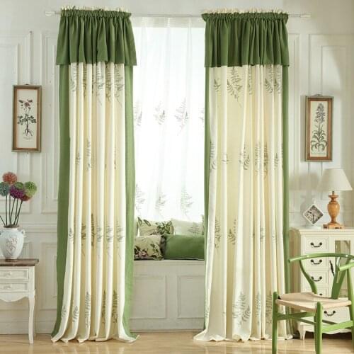 AS New Green American Korean Simple Pastoral Cotton and Linen Embroidery Light Luxury Curtains for Living Dining Room Bedroom