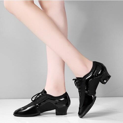 Latin Dance Shoes For Girls Woman Leather Mesh Dance Shoes Sneakers Ballroom Dancing Square Sailor Dance Teacher Shoes