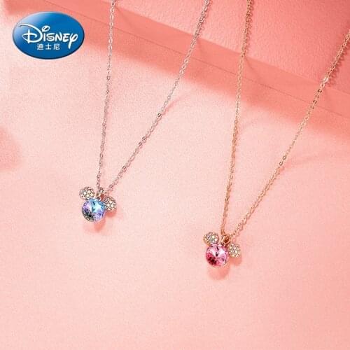 Disney Official Micky Mouse Coisney Official Micky Mouse Cartoon Copper Zircon Pendant Necklace Women Girls Pearls Jewelry Gift
