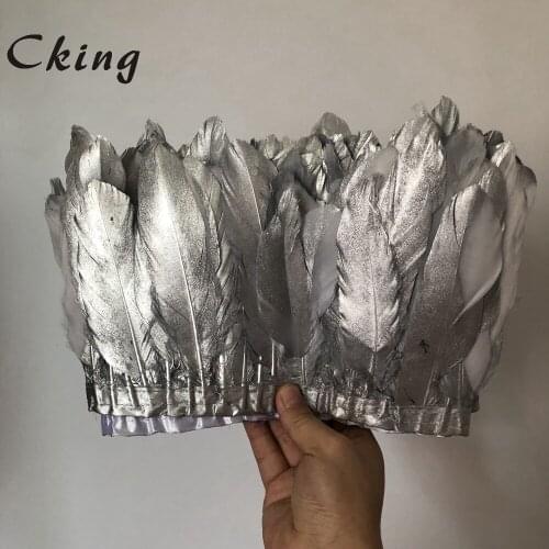Wholesale Goose Feather Trims 10Yard Silver Paint Geese Feather Fringes Ribbons for Dress Skirt Cloth Belt decorative Clothing