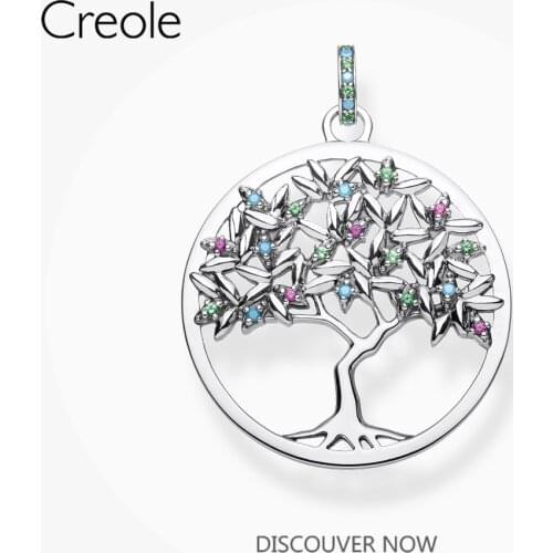Colorful Tree Round Disc Necklace Pendant,2020 Spring Fashion Jewelry 925 Sterling Silver Bohemia Gift for Women Girls