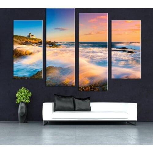 2016 Sale 4pcs Nature Art Sunset Seascape Waves Wall Painting Murals Sitting Room Hangs A Picture Paints On Pictures No Framed