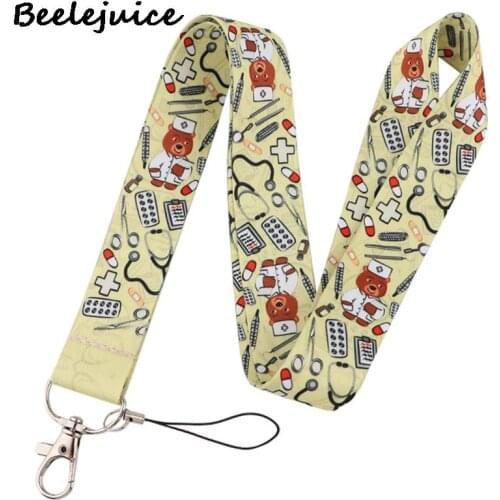 Lovely Cute Doctor Bear Neck Strap Lanyards ID badge card holder keychain Mobile Phone Strap Gift Ribbon webbing necklace Gifts