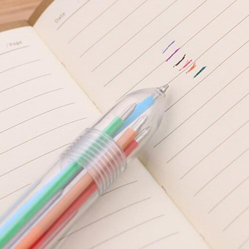 100 Pcs Creative Transparent 6 - Color Ballpoint Pen Cute Student Stationery Multicolor Oil Color Ball Point Pen