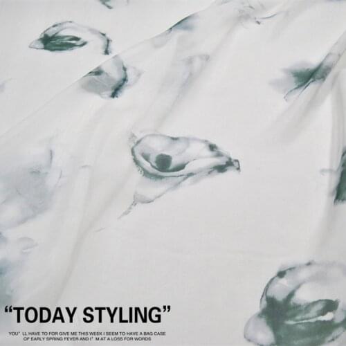 LEO&LIN Large Wide White Ink Green Common Calla Ink Sense Real Silk Chiffon 100% Silk Clothing Cloth Fabric DIY patchwork