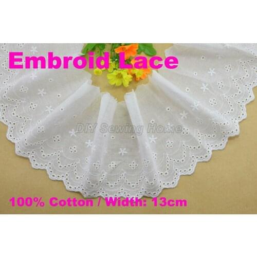 13cm width 100% Cotton embroid lace sewing ribbon guipure trim fabric warp knitting DIY Garment Accessories free shipping#3253