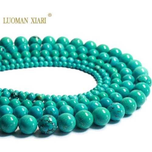 Top United States Green Turquoises Round Natural Stone Beads For jewelry Making DIY Bracelet Necklace 4/6/8/10/12 MM