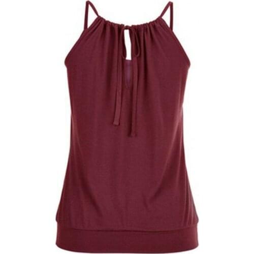 Casual Women Camisole Sleeveless O Neck Solid Color Bandage Pleated Vest Blouse for Work