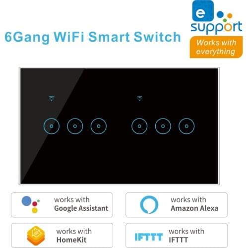 Smart Home eWelink WiFi Control Switch 4 5 6 Gang EU/UK Smart Touch Switch Glass Panel Work with Alexa Google Home Voice Control