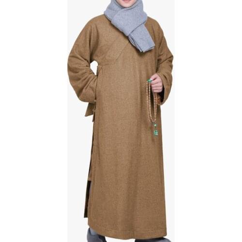 Unisex 4color wool Winter warm cashmere Buddhist zen clothing shaolin monk kung fu robe lay uniforms suits blue/red/khaki/grey