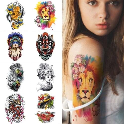 Temporary tattoo stickers Lion Koi Tiger Waterproof tattoo stickers Flower butterfly Arm body sticker tattoo for women men