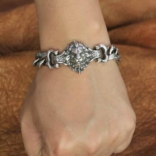 High Details Lion Chain 925 Sterling Silver Mens Biker Punk Bracelet TA146