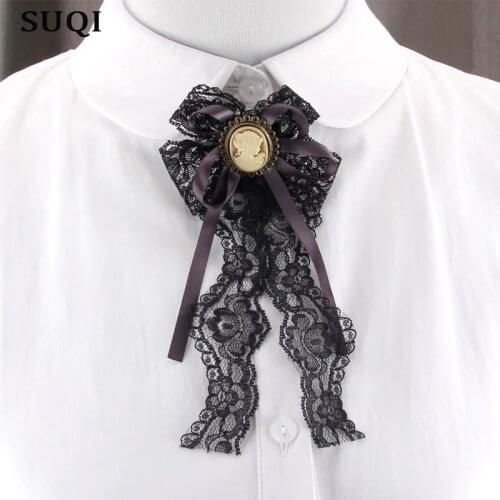 SUQI Fashion Women Elegant Delicate Lace Ribbon Bow Brooch Pin Queen Cameo Vintage Brooches Pin for Womens Clothing Accessories