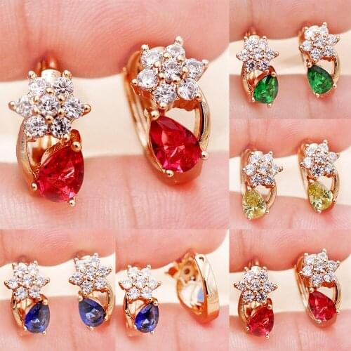 Fashion Jewelry Womens earring Bohemian Hoop Earrings Gold Earrings waterdrop heart red blue Zircon Earrings Gift accessories