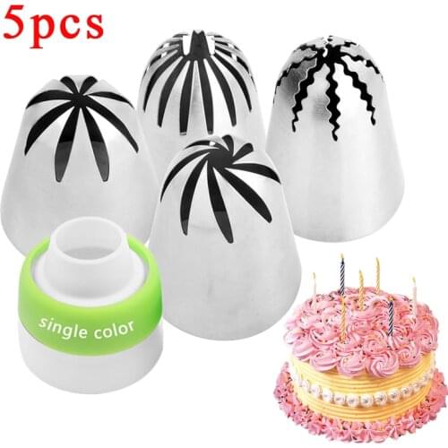 1/5PCS Large Size 5PCS Piping Nozzle Cake Cream Decoration Stainless Steel Icing Tips Cupcake Pastry Tools Close Star