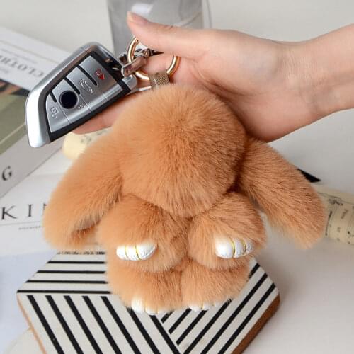 Fluffy Faux Rex Rabbit Fur Keychain Pompoms Bunny Keyring Women Trinket Hare Car Key Ring Holder Dolls Bag Charms Jewelry Gift