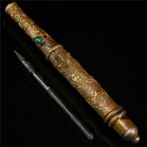 8.66" Antique Chinese purple copper inlay gem Dragon head Sleeve arrow sword