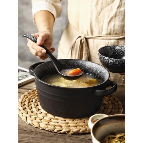 Two-handle large ceramic soup bowl household non-hot soup bowl thickened creative personality Japanese porcelain tableware