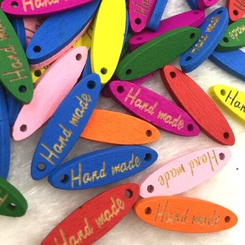 50pcs Handmade Wood Buttons Name Plates Wooden Labels Tags 2 Holes Sewing Crafts Accessories With Hand Made Lettering WB361