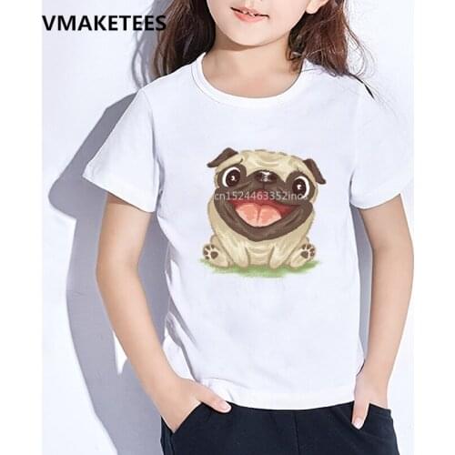 Kids Summer Short Sleeve Girls & Boys Funny T shirt Children Pug Watercolor Print T-shirt Casual Soft Baby Clothes,HKP2162