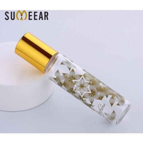 100 Pcs/Lot 10ml Printed Petals Transparent Thin Glass Roll on Bottle Sample Test Essential Oil Vials