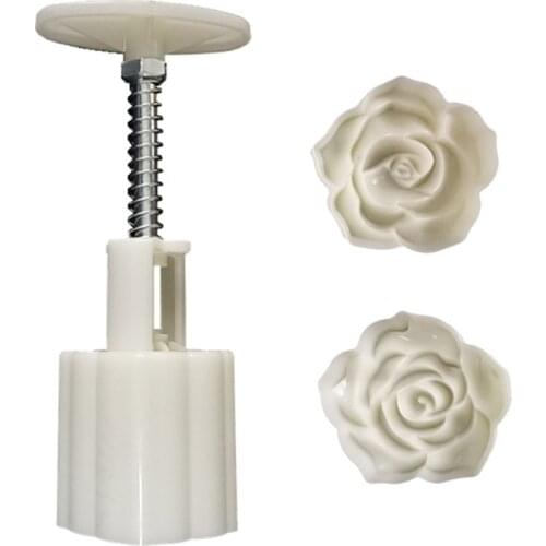 Mooncake Mold 50g Rose Flower Stamp Cake Cookie Mould Cutter Hand Pressure Food Grade Baking Accessories Mid-Autumn Festival Kit