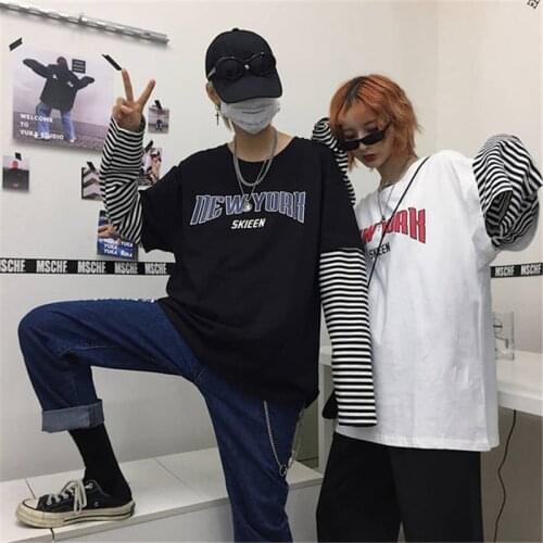 Long sleeve t shirts streetwear brand clothes cool autumn striped tshirts Punk Print Mens T-shirt Summer Autumn Casualmale