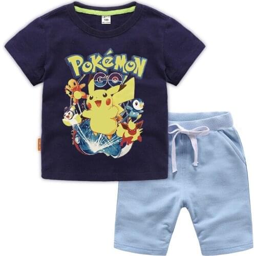 Pokemon Go Anime Cotton Girls Tops Fashion Summer Clothes Kids Shirts Cartoon Boys Short Sleeve Clothing Child T Shirt+Shorts